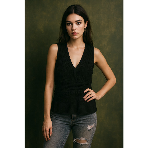 White House Black Market Tops - White House Black Market Womens Sweater Tank Medium Black Knit Whimsigoth Grunge